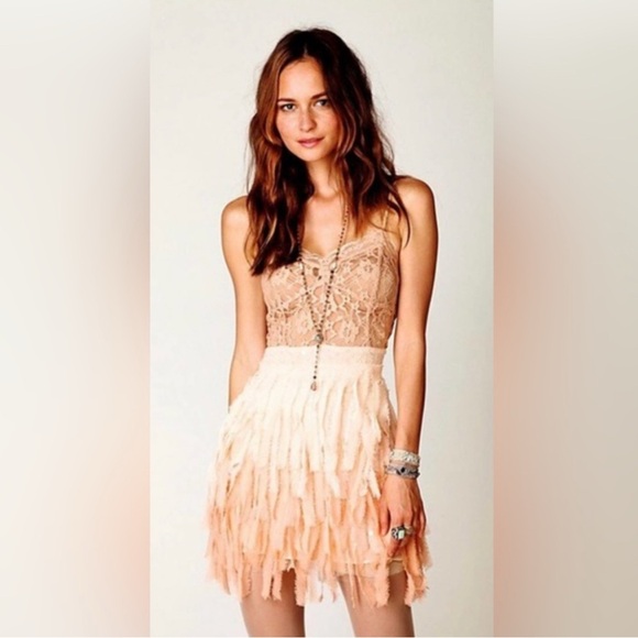 Free People Dresses & Skirts - Free People Feather Beaded Lace Chiffon Dress